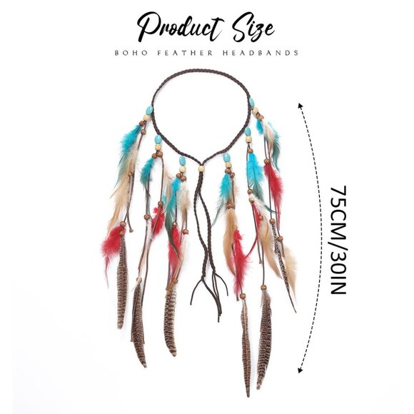 Boho Feather Headband Women Girls Adjustable Gypsy Costume Accessory - Picture 4 of 7